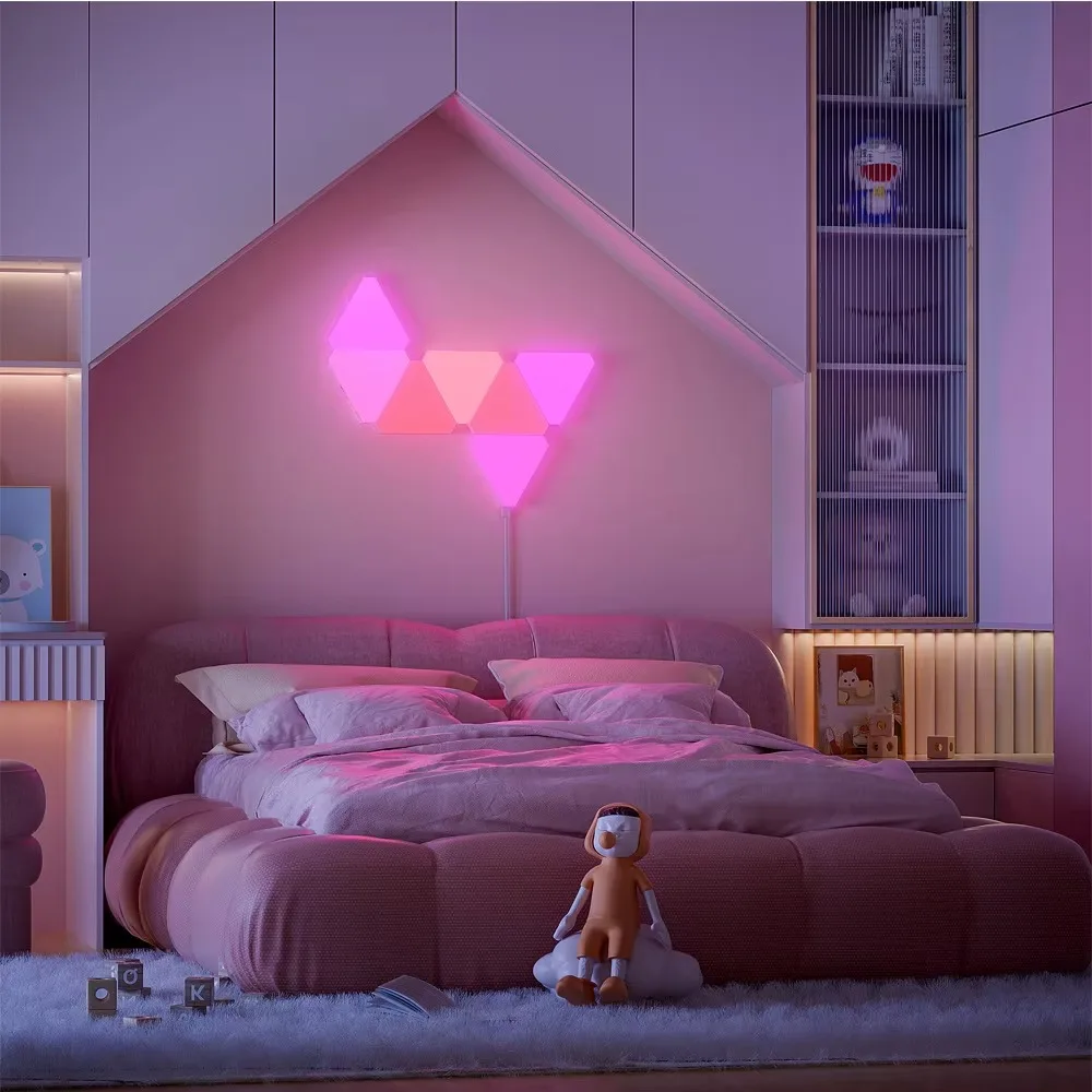 Wifi Bluetooth App Control Music Sync Lights Smart Home Lamp RGB LED Triangle Hexagonal Game Room Decorative Lighting