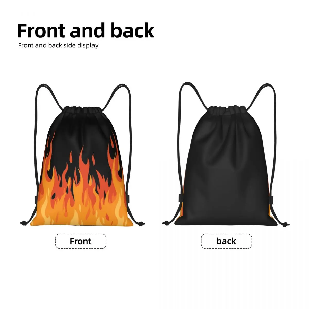 Custom Big Fire Orange Flames Drawstring Bag for Training Yoga Backpacks Women Men Vintage Burning Flame Sports Gym Sackpack