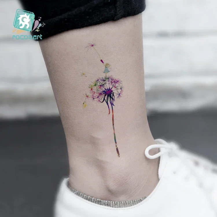 Rocooart  Colorful Dandelion Fake Tattoo For Girls Flower Taty Body Art Temporary Tattoo Sticker Women Tatuagem Flash Tatoo