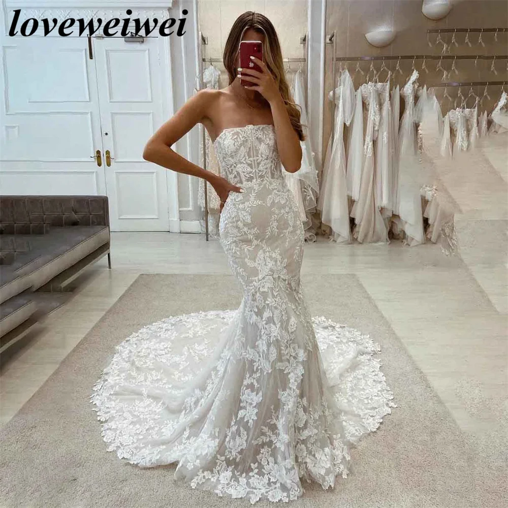 

Pretty Mermaid/Trumpet Wedding Dress Gentle V-Neck Bridal Gown Lace Applique Dresses Beautiful Sleeveless Vestido De Novia