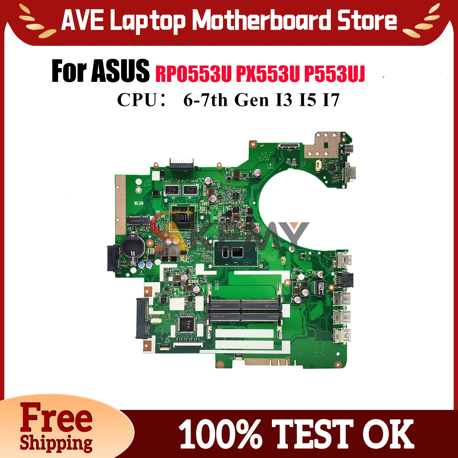 

P553UJ Laptop Motherboard For ASUS ProArt PX553U RPO553U P553UJ P553U PE553U Notebook Mainboard With I3 I5 I7 CPU 100% tests OK