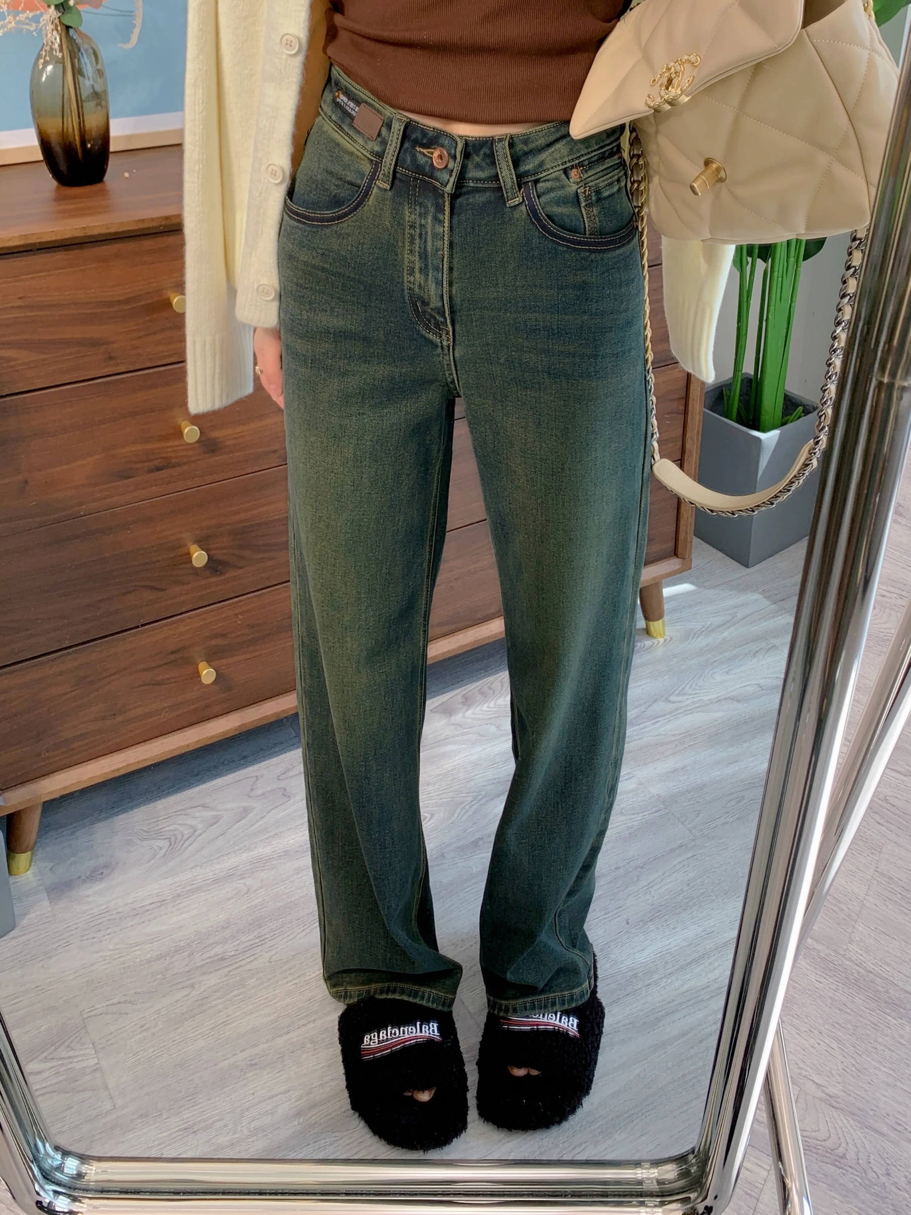 

Модные женские джинсы с широкими штанинами на флисовой подкладке, свободные, утягивающие, зимние, в пол, с высокой талией, длинные брюки, глубокий пояс