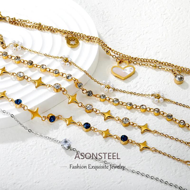 ASONSTEEL Shiny Designed Cubic Zirconia Bracelet Golden Stainless Steel Accessories Crystal Wrist Bracelet Jewelry Party Gifts