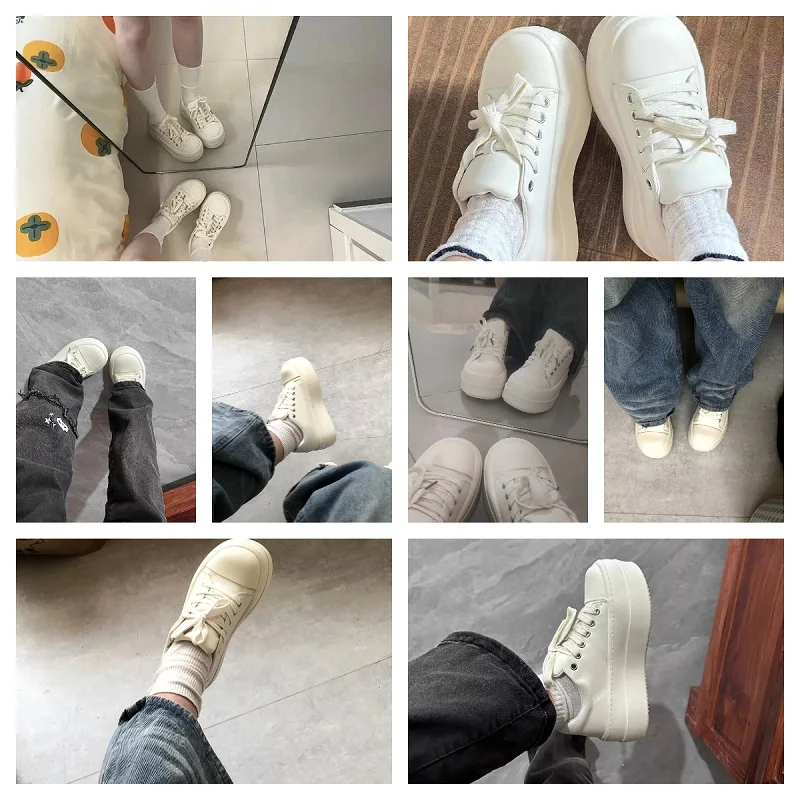 Neue schwarze klobige Plateauschuhe für Damen, Schnür-Sneaker aus Kunstleder, höhenvergrößernde Turnschuhe für Teenager-Mädchen, Damenschuhe für alle Jahreszeiten – Detail 4