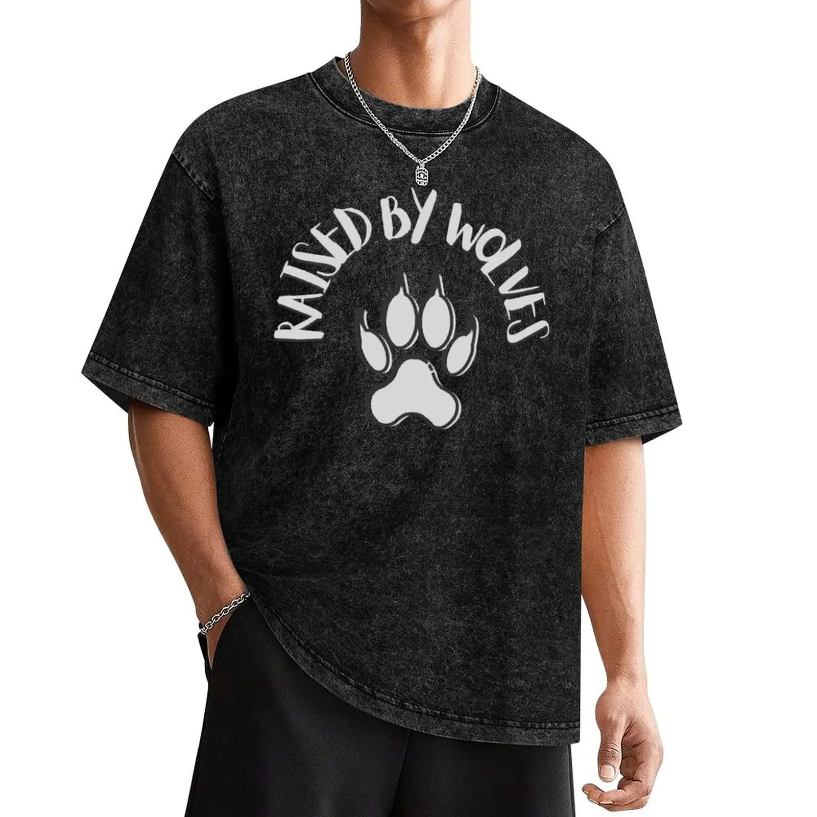 

Raised by Wolves Light Gray Animal Paw Print Sarcasm Funny T-Shirt plus sizes anime man t shirt quick drying Men's t shirts