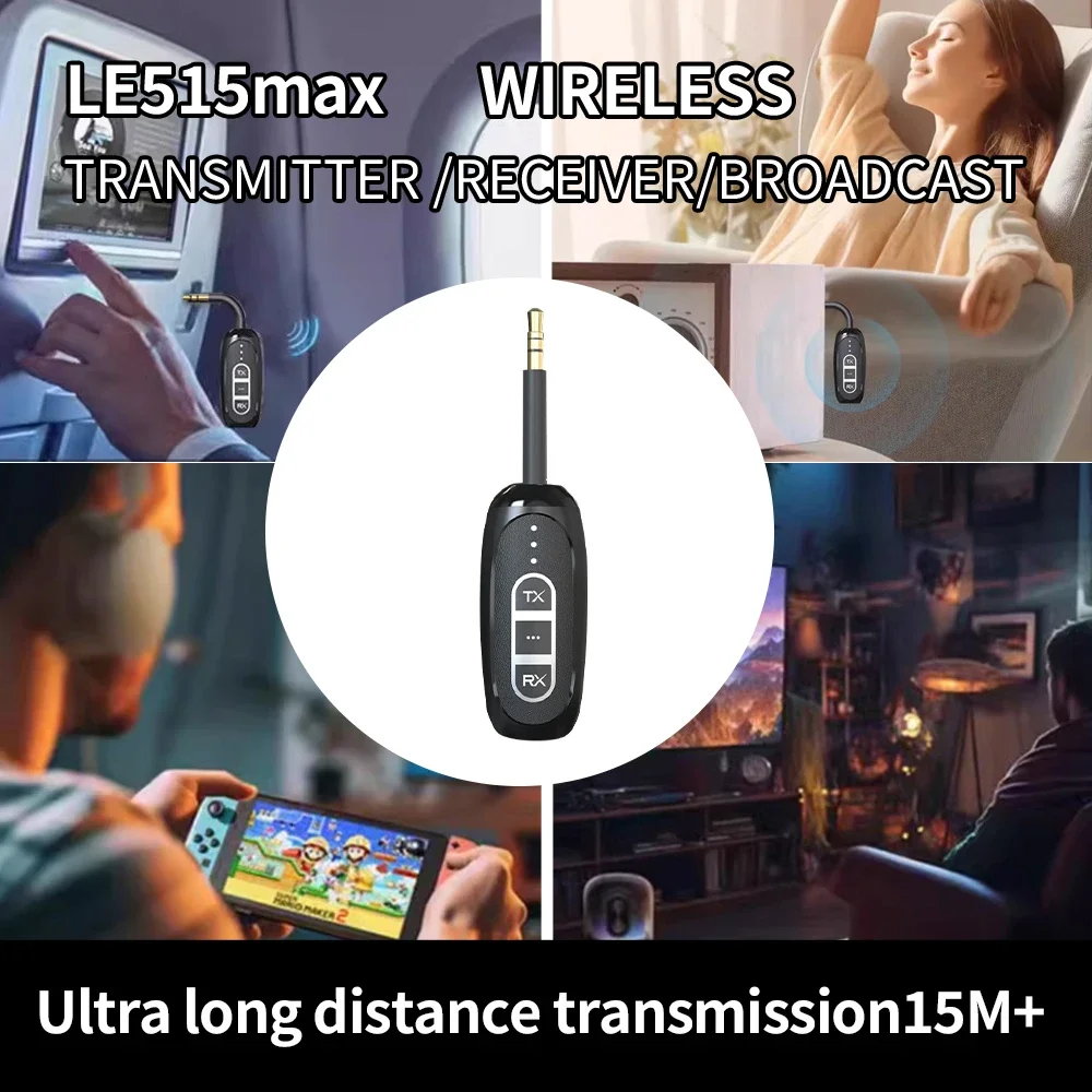 LE515Max 3 in 1 Wireless Audio Adapter: LE Audio Auracast Transmitter Receiver Broadcast with LDAC AAC for TV Car Headphones