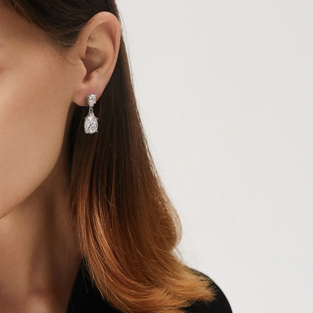 Smyoue 7cttw Pear Cut 100% D Color Full Moissanite Drop Earrings for Women Top Quality 925 Sterling Silver Plated 18k Jewelry