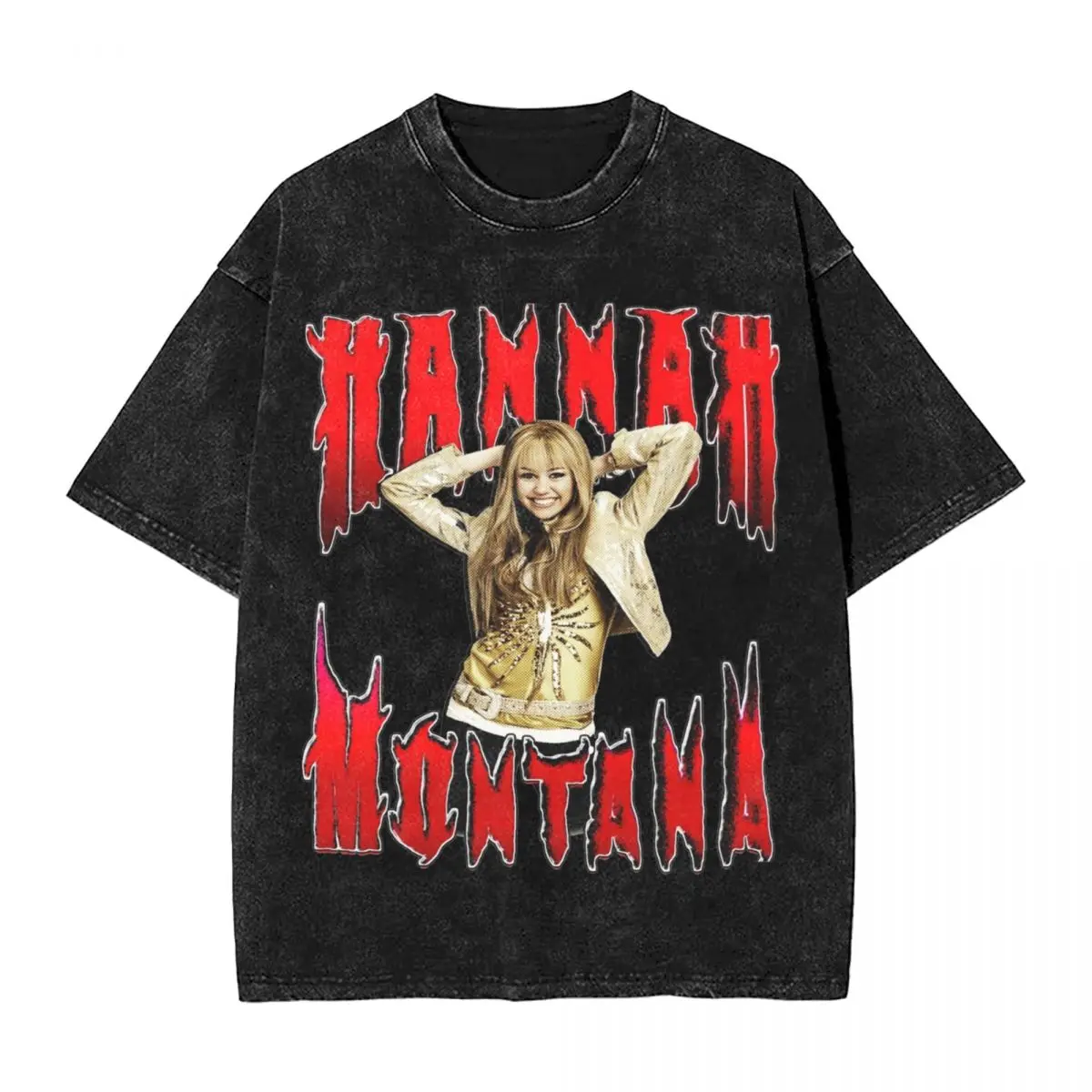 Hannah Montana Rock T Shirts Hip Hop Washed Cotton Street T-Shirts Vintage for Men Women Tops Streetwear Summer Tees