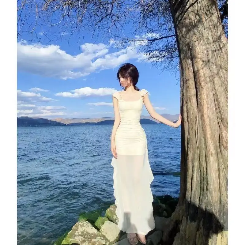 

Сексуальная облегающая длинная юбка с разрезом и высокой талией, женская длинная юбка из полиэфирного волокна, средний летний ор Све с квадратным воротником