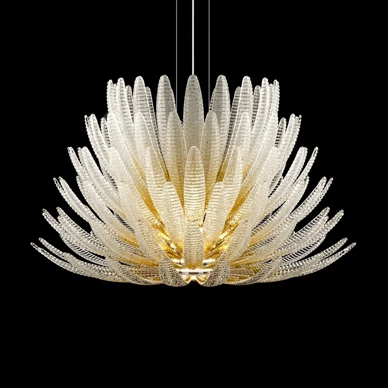 

Designer Agave Murano Glass Chandelier Living Room Bedroom New Milan Vintage Gold Flowers Pendant Light with Leaf Vila Lobby