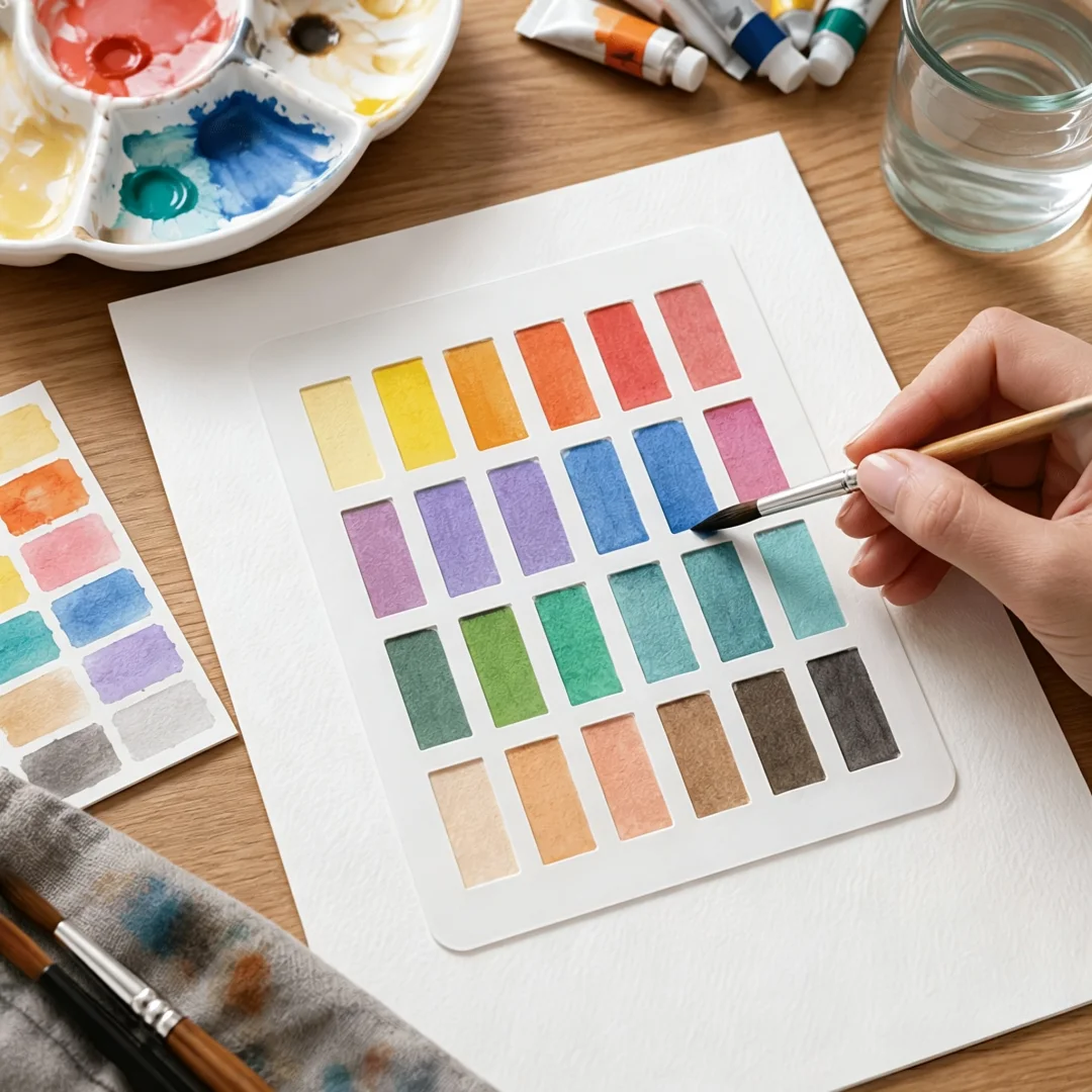 Washable Flexible Painting Stencil 24 Rectangular Grids Pigment Swatch Template for Watercolor Artist Hand‑Account DIY Crafts