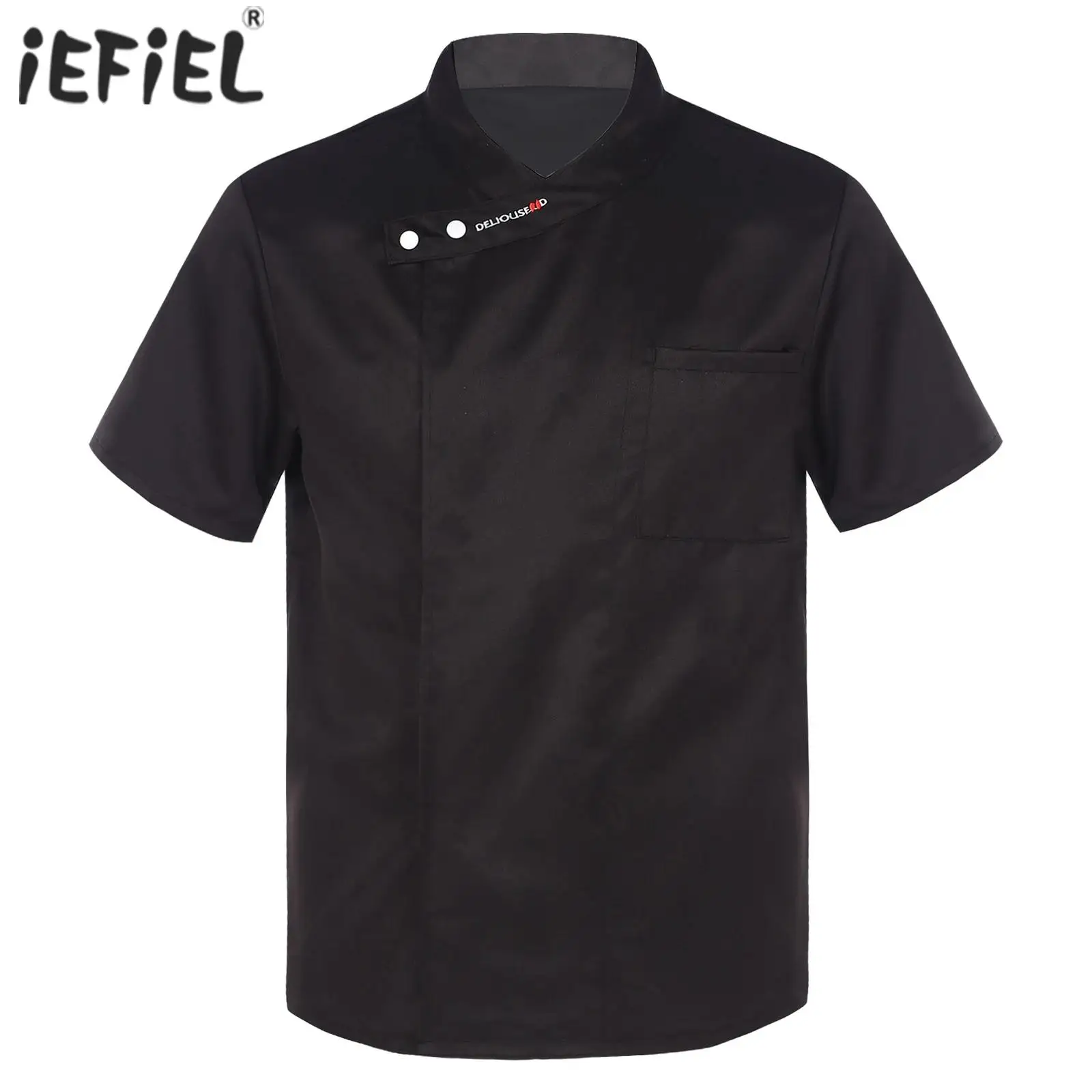 Chef Shirt Herren Damen Jacke Mantel Kurzarm Cross-Over Kragen Jacke Küche Arbeit Uniform Tops für Kantine Restaurant Hotel