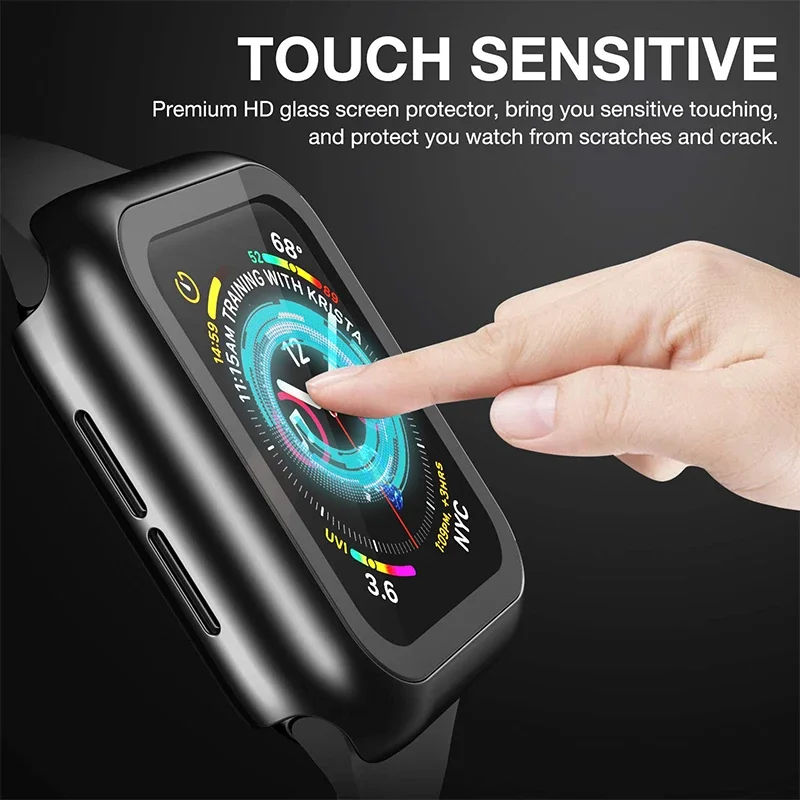 Film de verre pour boîtier Apple Watch, coque PC, pare-chocs, protecteur d'écran, couvercle, iWatch Series 9, 8, 7, 6, 5, 4, 3, SE, 45mm, 41mm, 44mm, 40mm, 42mm