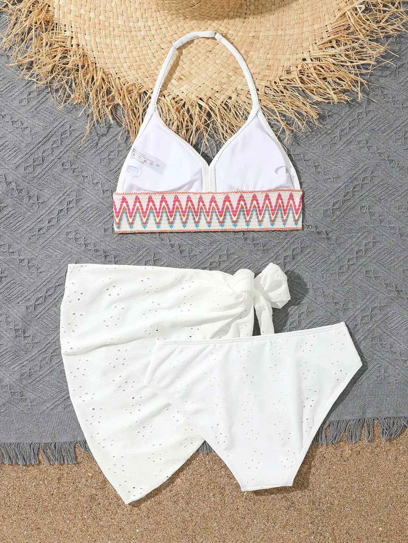 Girls 3pack White Bikini Sets with Skirts High Waist Kids Swimsuit 7-12 Years Children's Swimwear 2024 beach Bathing Suit Teens