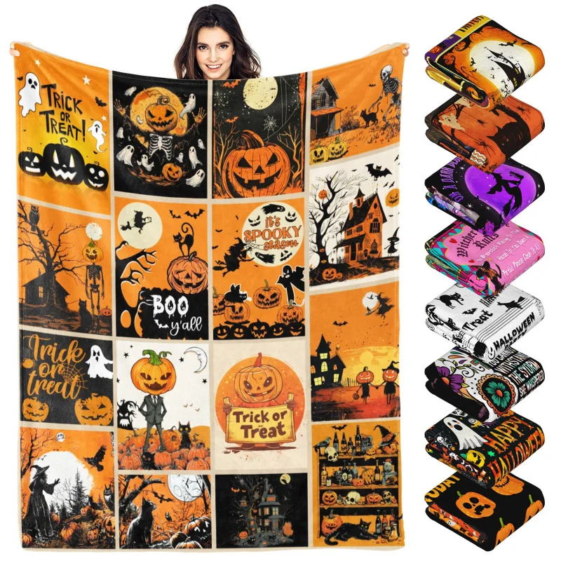 

Halloween gifts for adults and kids, spooky pumpkin soft flannel blanket bed sofa decoration