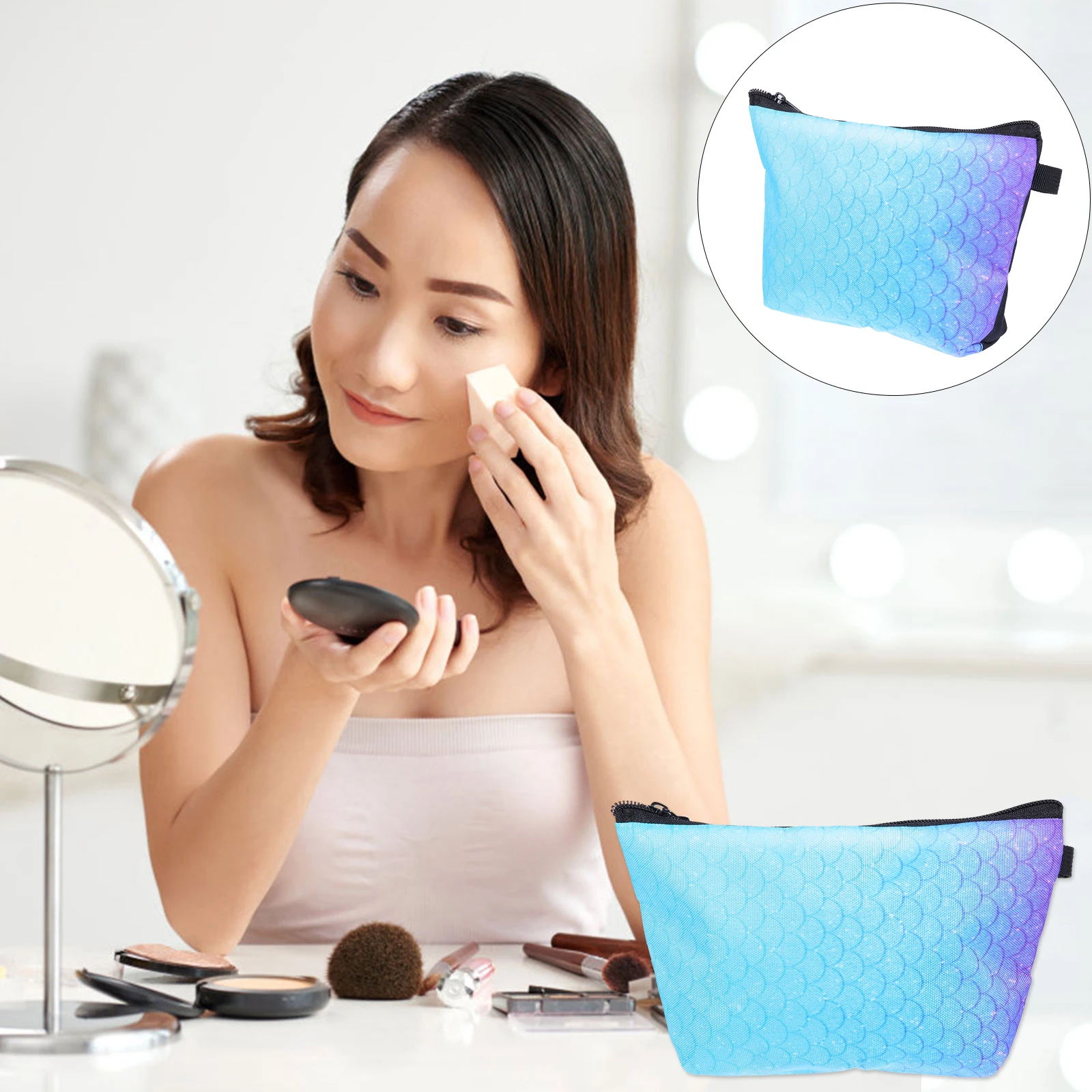 

Mermaid Scale Makeup Bag Large Capacity Travel Organizer Case for Women Girls Party Outdoor Activities