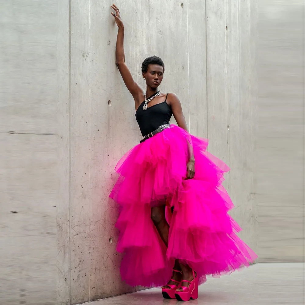

Fuchsia High Low Tulle Skirt Tiered Ruffles Tiered Prom Skirt Tulle Petticoat Casual Ball Party Birthday Skirt