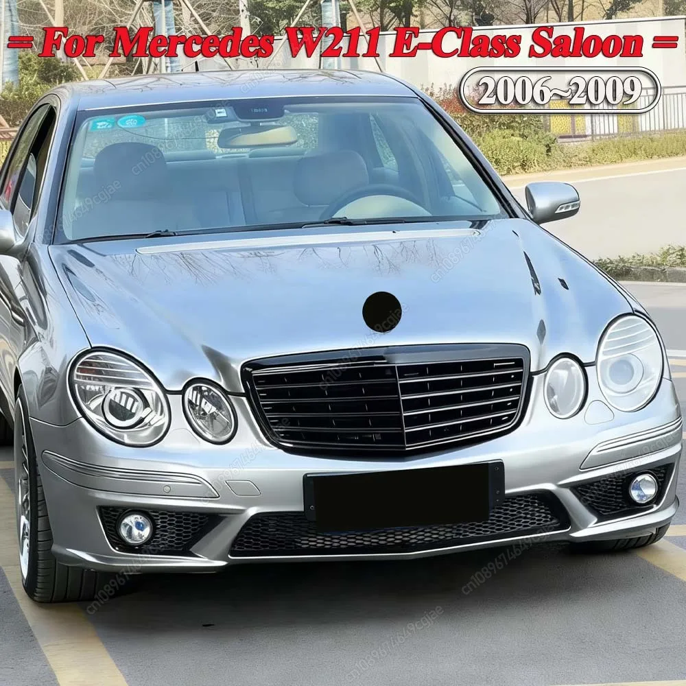 For Mercedes Benz W211 E-Class E280 E320 E350 E400 E500 Saloon Facelift 2006-2009 Front Bumper Racing Grill ABS Glossy Black Kit