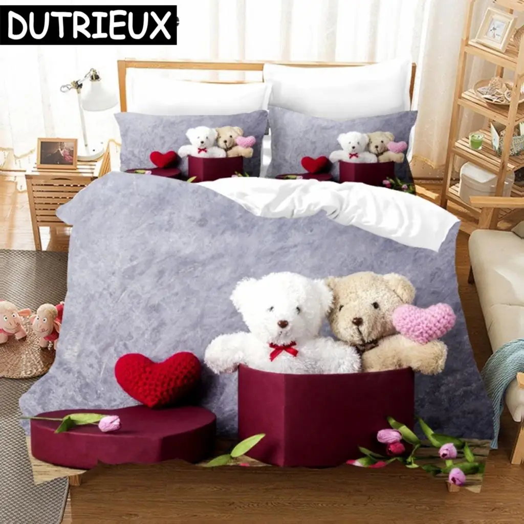 

Cute Teddy Bear Printed 2/3pcs Bedding Set Carton Duvet Cover Sets For Adult Child Bedclothes And Pillowcases Comforter Bed Set