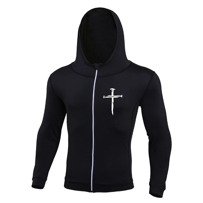 Christian Athletic Compression Jackets for Men Lightweight Slim Fit Zip Up Hooded Coats Running Jogging Workout Outwear Tops