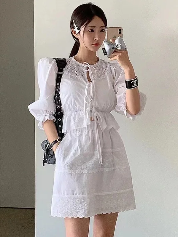 

Женский комплект с юбкой Bubble Sve irt с вышивкой на талии Sweet Wave f, хлопковый материал, лето 2025 Faion