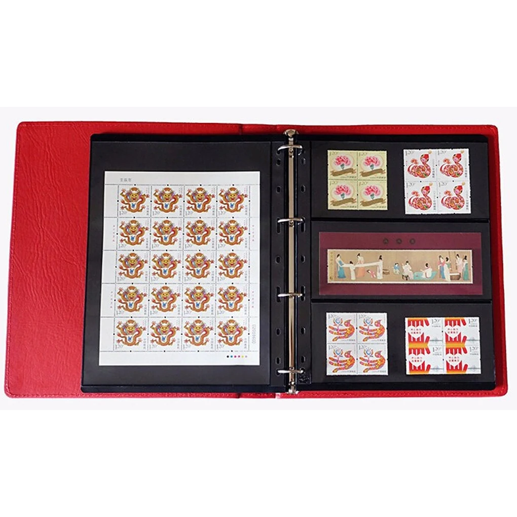 Leather Postage Stamps Album Coins Collection Book Photo Protection 9 Holes