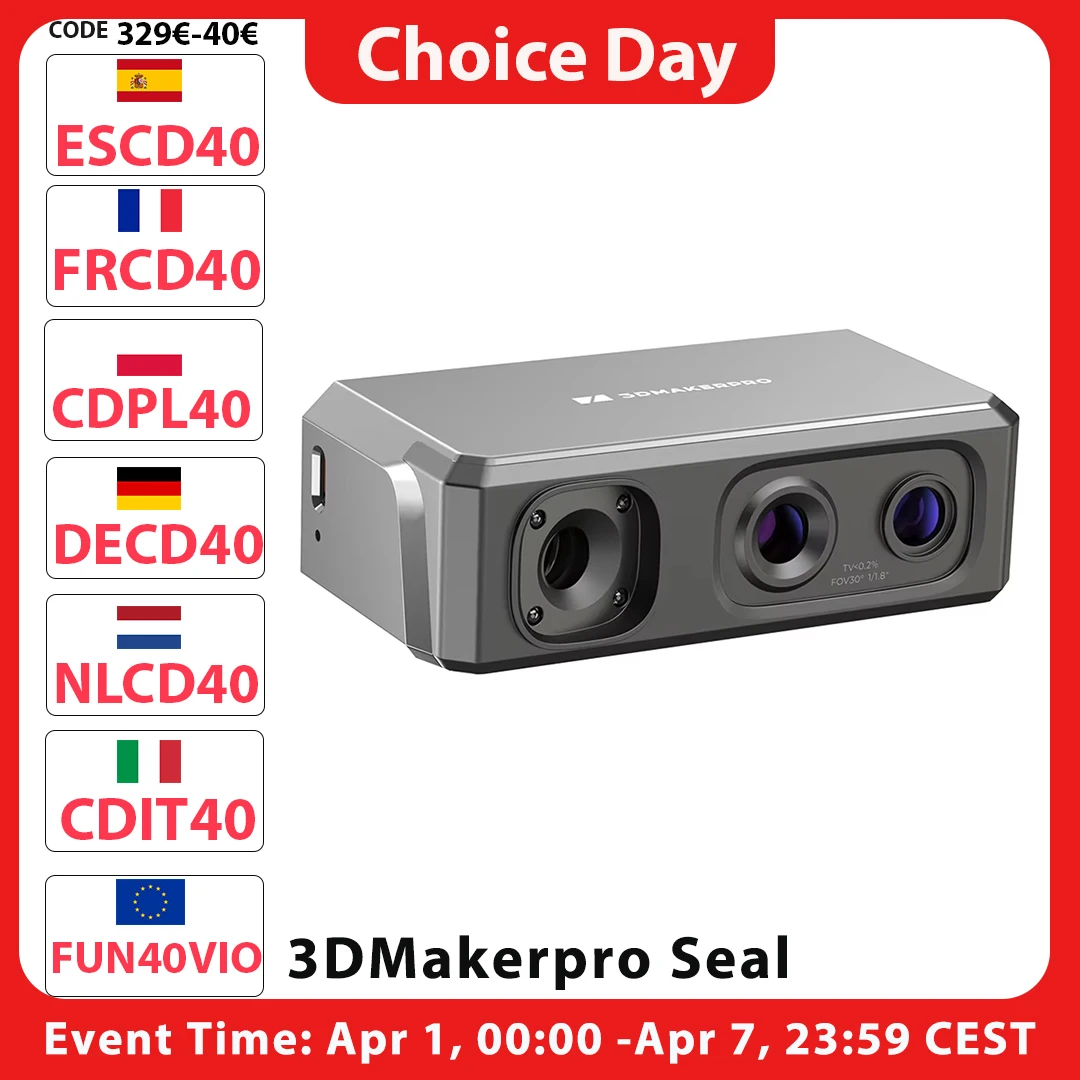 Scanner 3D 3DMakerpro Seal, source de lumière bleue, précision de 0,01 mm, résolution de 0,05 mm, fréquence d'images de 10 ips, suivi visuel, anti-vibrations