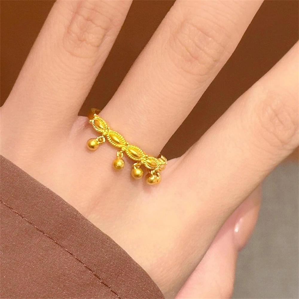 Stainless Steel Gold Color Lace Beads Finger Rings for Ladies Size Adjustable Anillos Wedding Band Trendy Jewelry Accessories