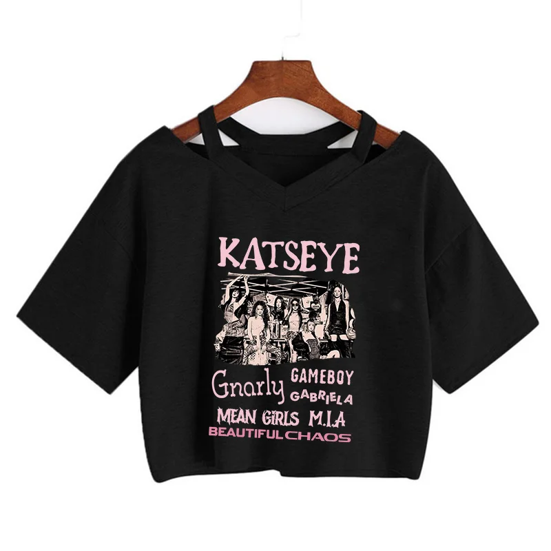 Women's Katseye Funny Print Cropped T Shirt Sexy Graphic Crop Tops for Woman Gothic Y2k T Shirt 90s Koran Style Tshirt Clothes