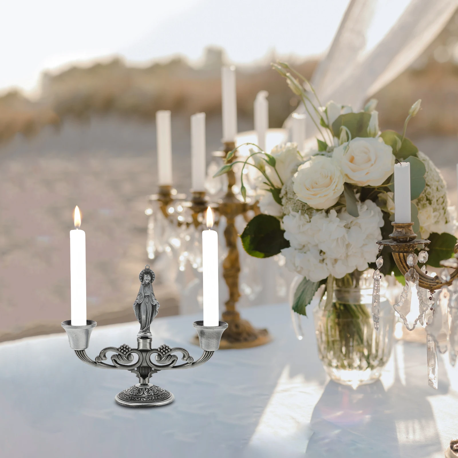 

Vintage Stand Pillar Holder Dinning Table Centerpiece Creative Candlestick Flameless Scented Candles Wedding