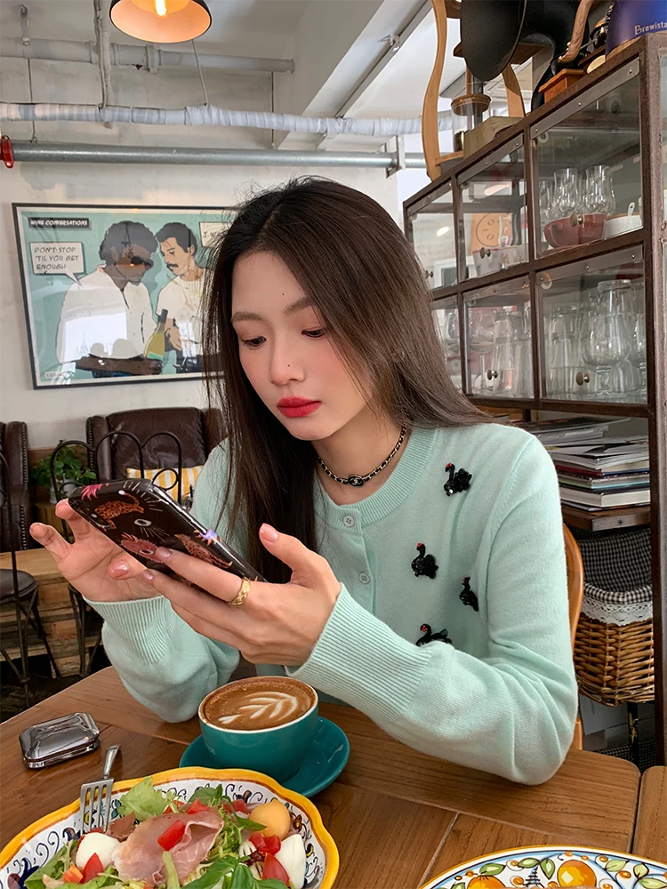 

Women's Knitted Woolen Long Sve Top Mint een Inner Wear Slim Fit Korean Sle Commute Faion round Ne ort Length