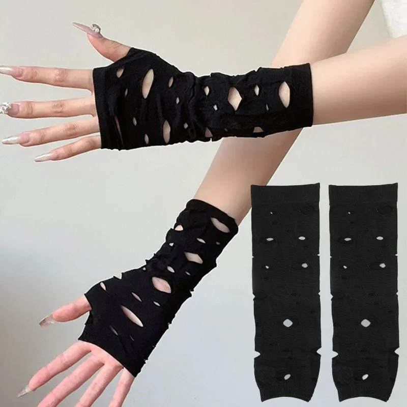 

Готические сломанные перчатки без пальцев, черные перчатки в стиле панк для женщин и мужчин, вечерние костюмы на Хэллоуин, модные тонкие перчатки унисекс