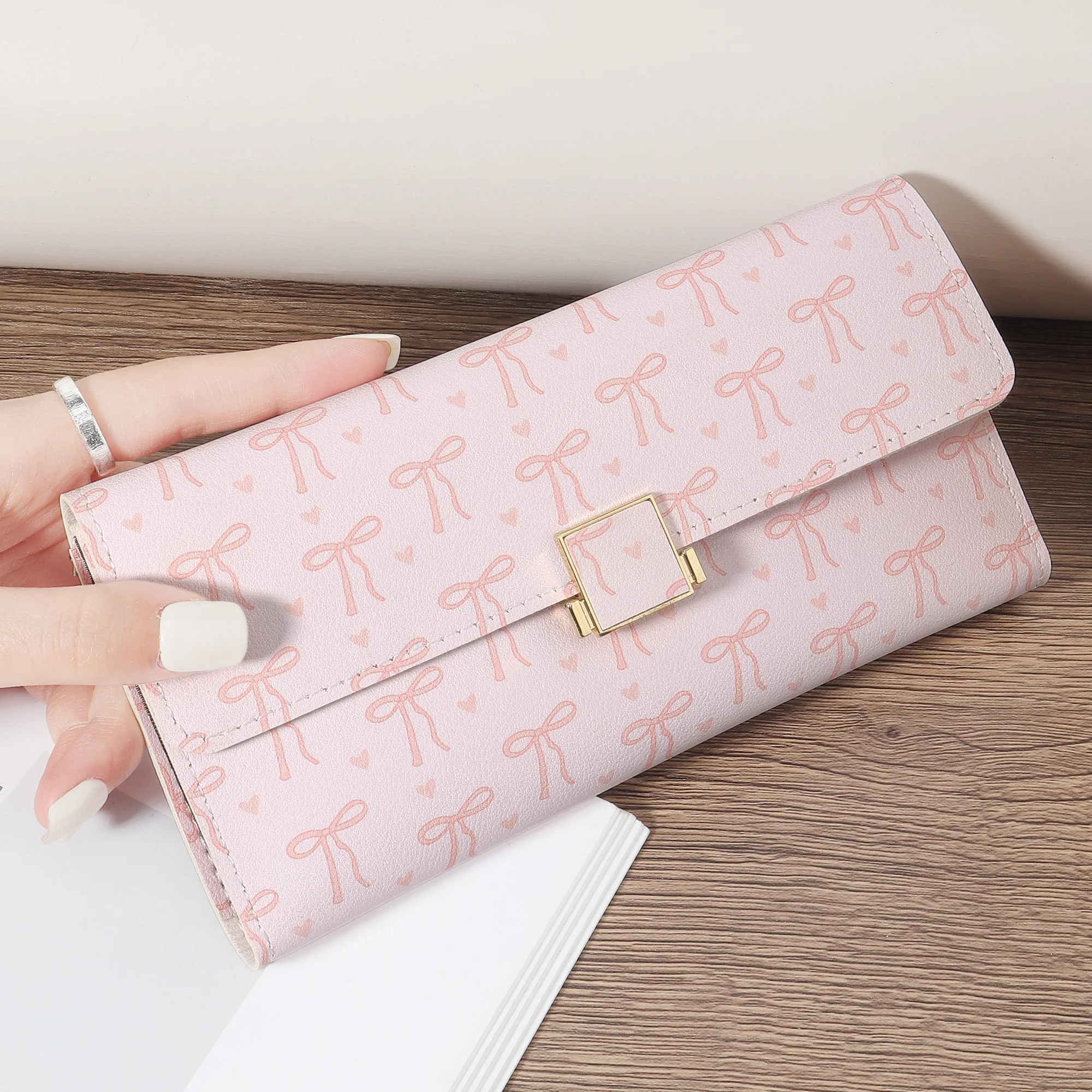 New fashionable double fold long wallet, casual credit card holder, women's daily handbag and coin wallet, women's long wallet