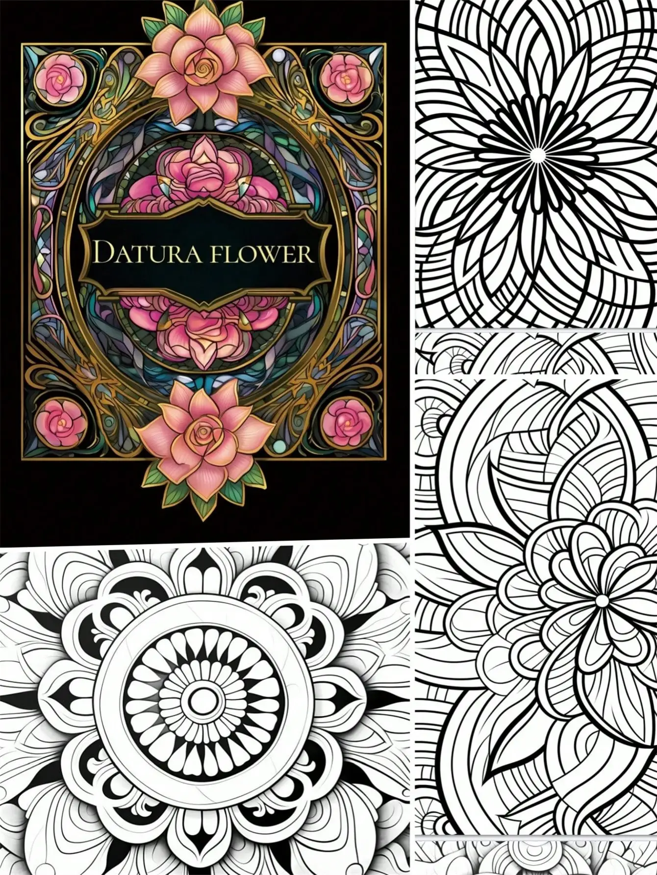 Coloringbook Datura Flower Stress Relief Coloring Handbook Graffiti Painting Drawing Art Book Stationerys Book for Elder
