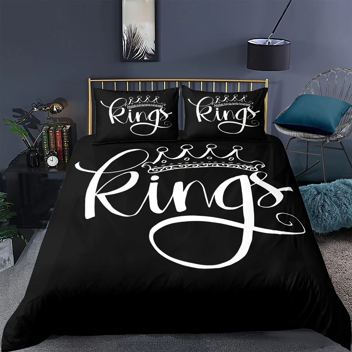 

Black Bedding Duvet Cover Set - 3D Printed King Text Patterns Duvet Cover For Teens Adult Brushed Microfiber Cover Set