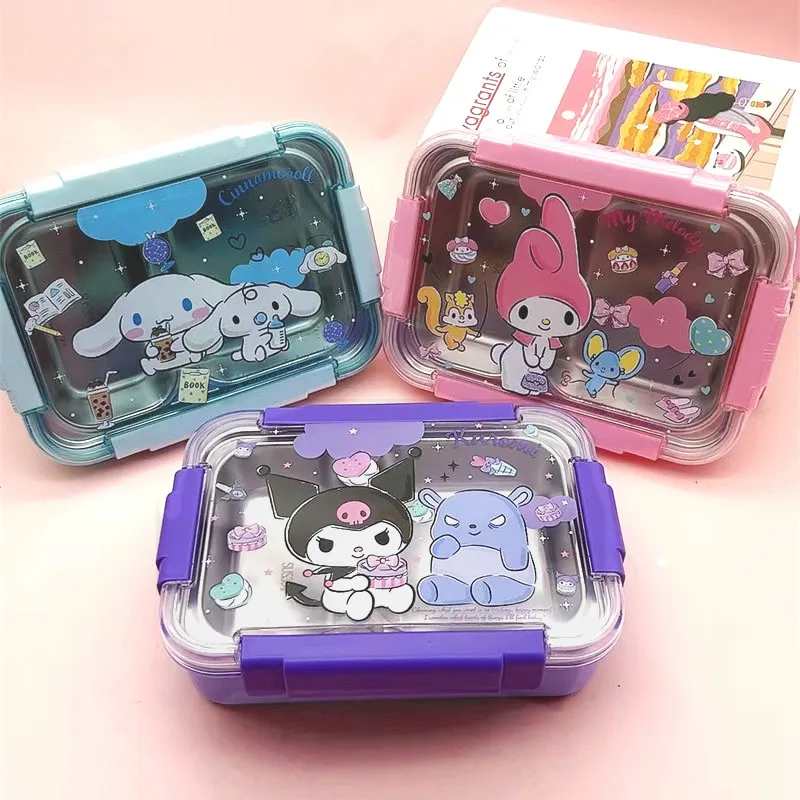 

Cute Kuromi Cinnamoroll Sanrios Children's Lunch Box Animation Kawaii Stainless Steel Two-compartment Portable Lunch Box