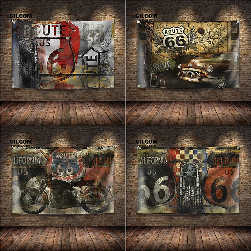Route 66 US Mother Highway Repair Retro Banner Flag Service  Poster Wall Art Decor AD Vintage Sign  Man Cave Garage Pub Club Bar