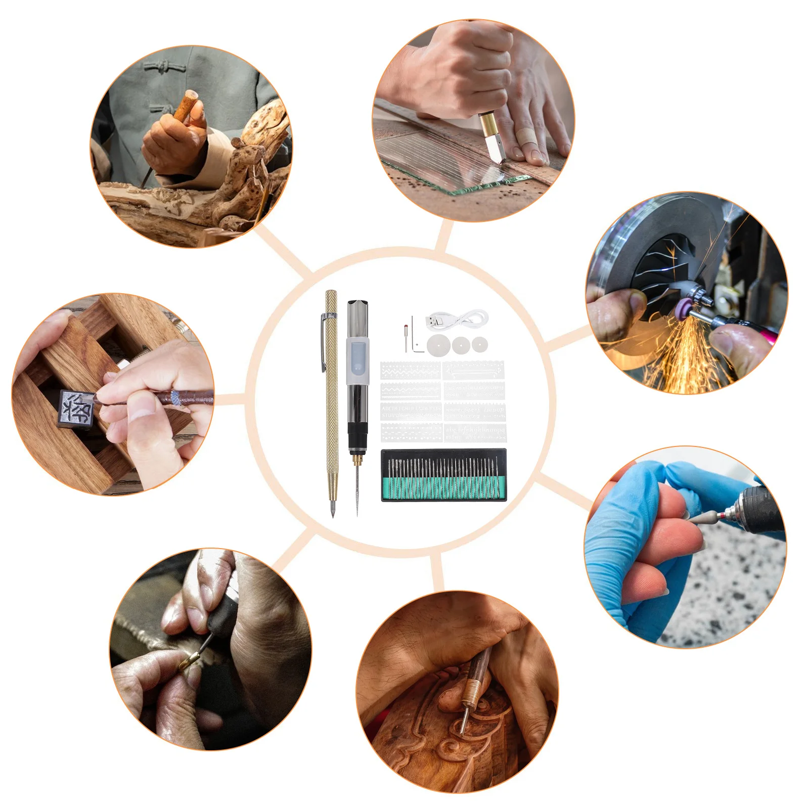 

1Set Electric Grinding Pen 25W 3 Speed Adjustable Cordless Engraving Tool for Wood Metal Glass Polishing Craft Hobby Projects