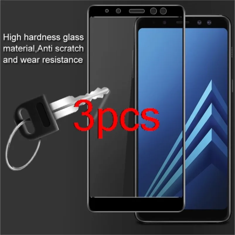 3pcs 3d black tempered glass guard on for samsung galaxy a8 2018 full cover protective film screen protector for sm-a530 a530f