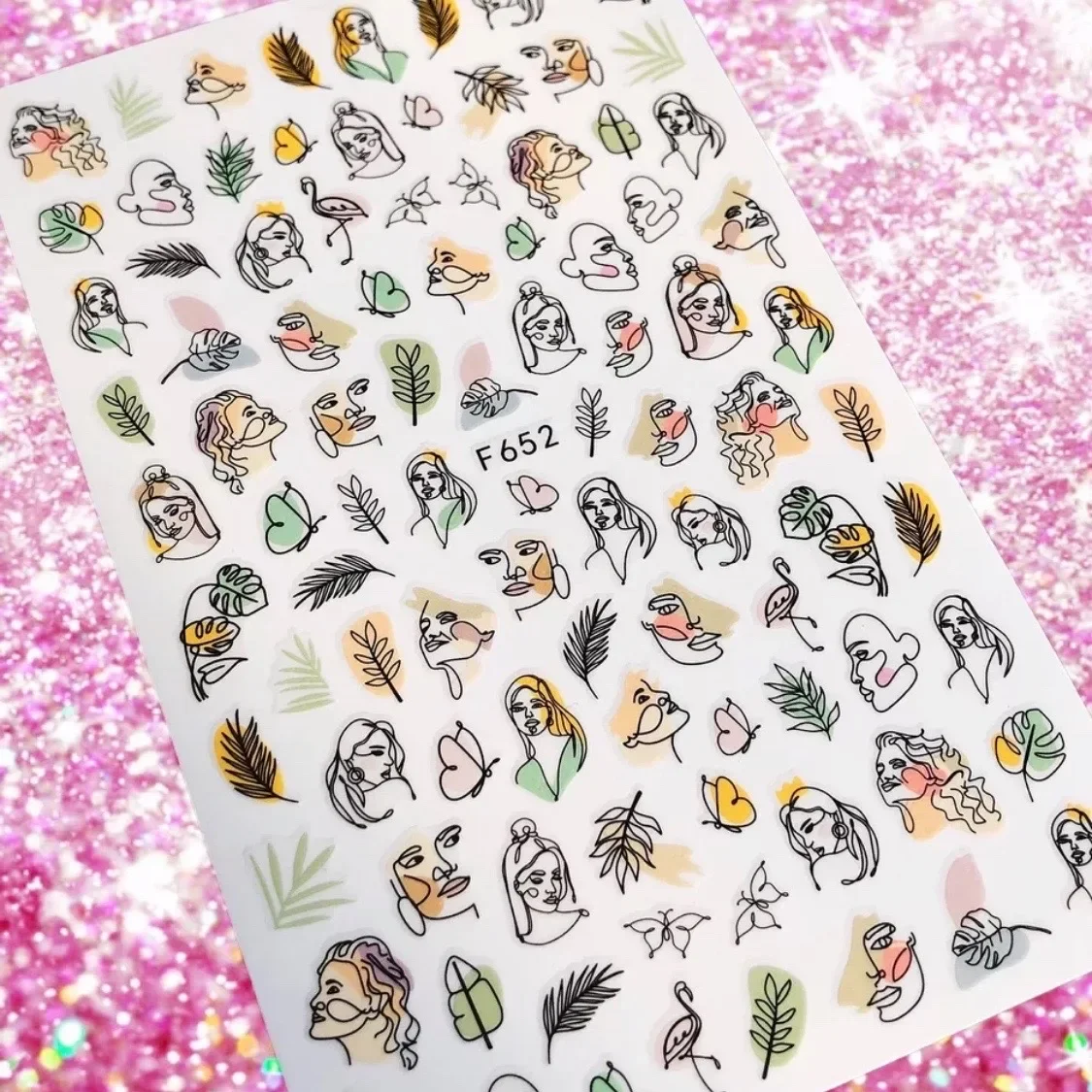 컬러 추상 얼굴 기하학적 선 3D 백 글루 네일 스티커 네일 아트 장식 셀프 접착 네일 장식품 HL101