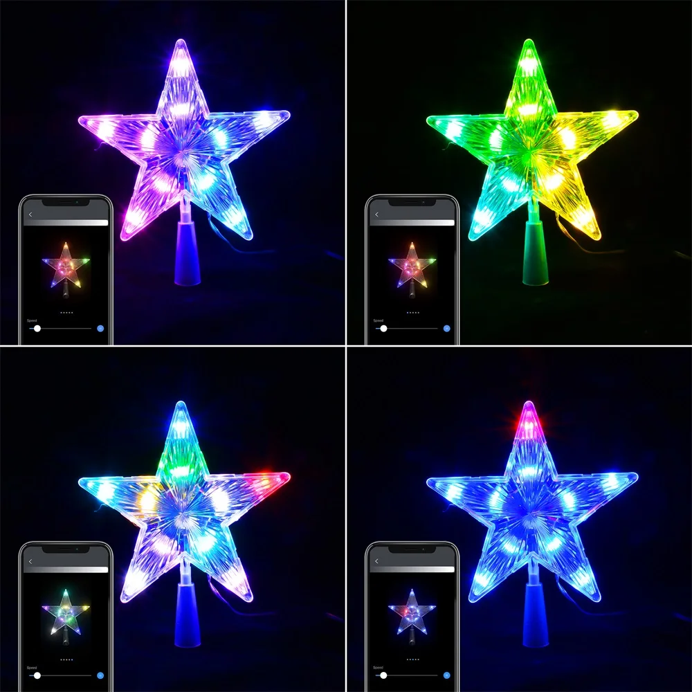 19cm RGB gwiazda na szczyt choinki bożonarodzeniowej gwiazda LED Led świecące światła Xmas Pentagram Ornament wodoodporny dekoracja zewnętrzna 2024