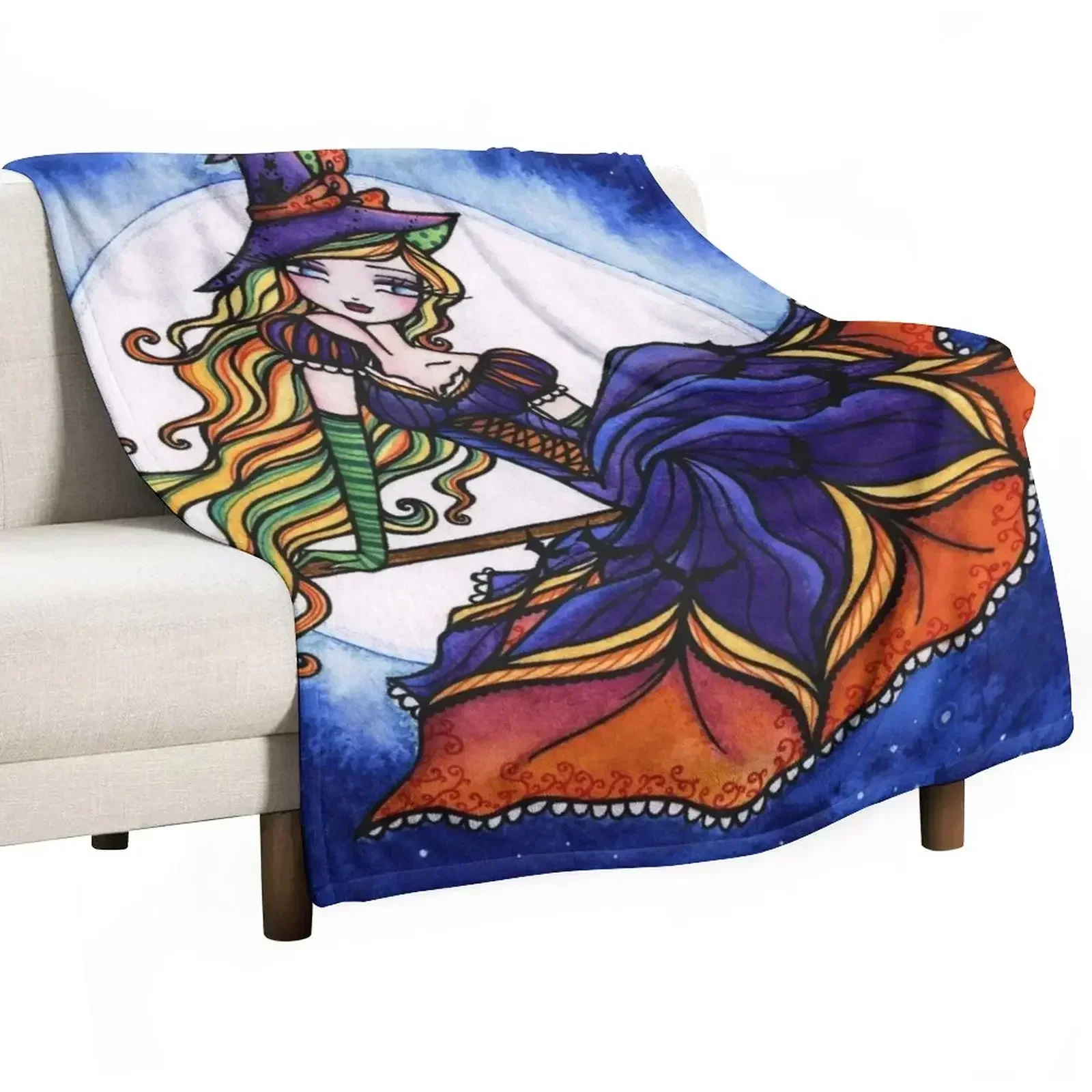 

Colorful Halloween Witch Night Sky Fantasy Art Throw Blanket Thin Soft Beds warm winter Moving Blankets