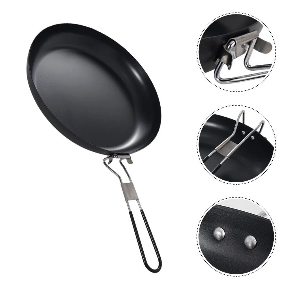 

Outdoor Folding Non-stick Pan 9 Inch Cast Iron Deep Skillet BBQ Camping Cookware Frying Grilling Kitchen Tools