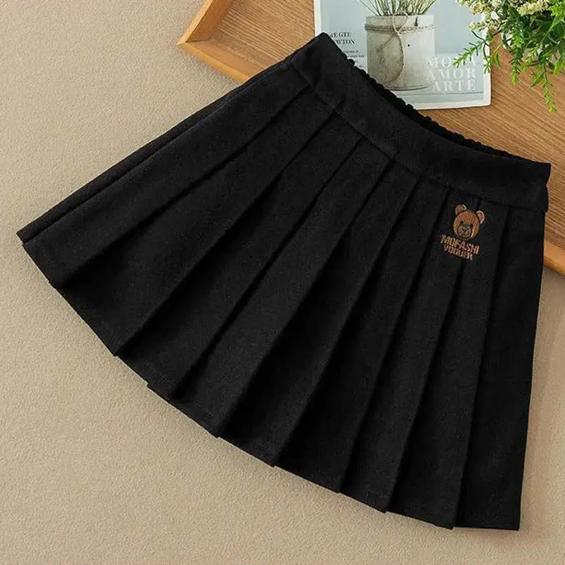 Girls\' Autumn and Winter 2021 New Skirt Middle and Big Children College Style JK Pleated Skirt Little Girl Fleece-Lined Skirt