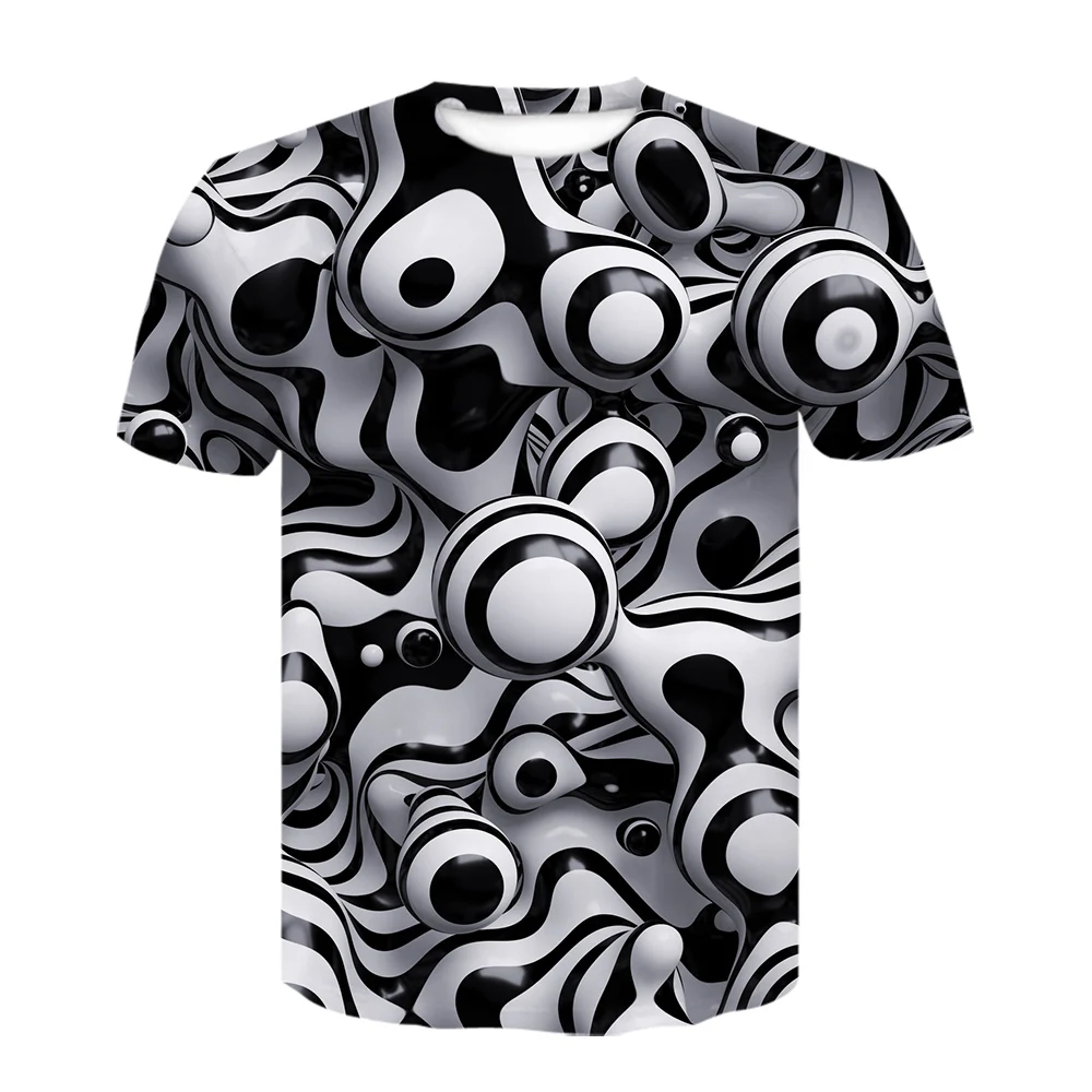 Men Summer Fashion Colorful 3D Printing Tshirt Creative Psychedelic Tops Shirt Optical Illusion Black-White Graphic T-shirt