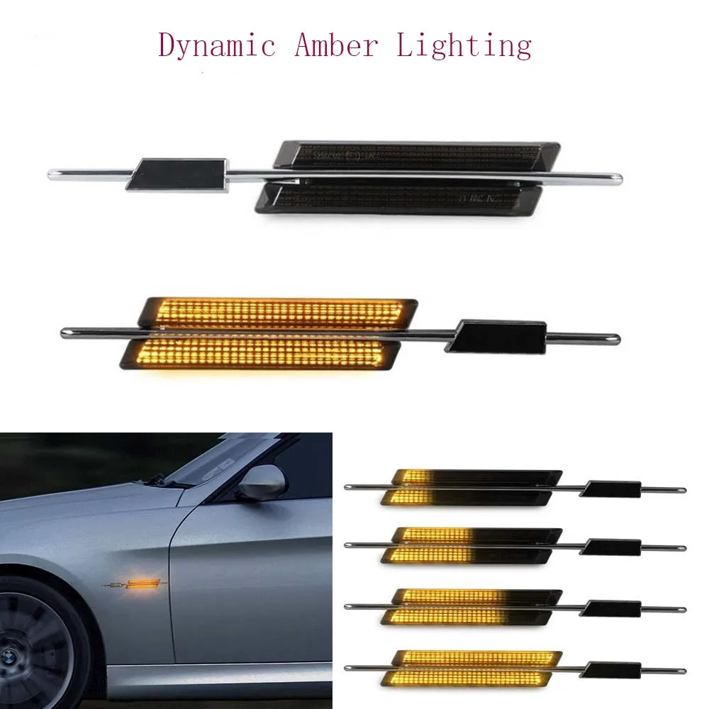 

2Pcs LED Amber Side Marker Lamp Turn Signal Sequential Car Blinker Light For BMW E90 E60 E61 E82 E93 E92 E91 E81 E88with M Logo