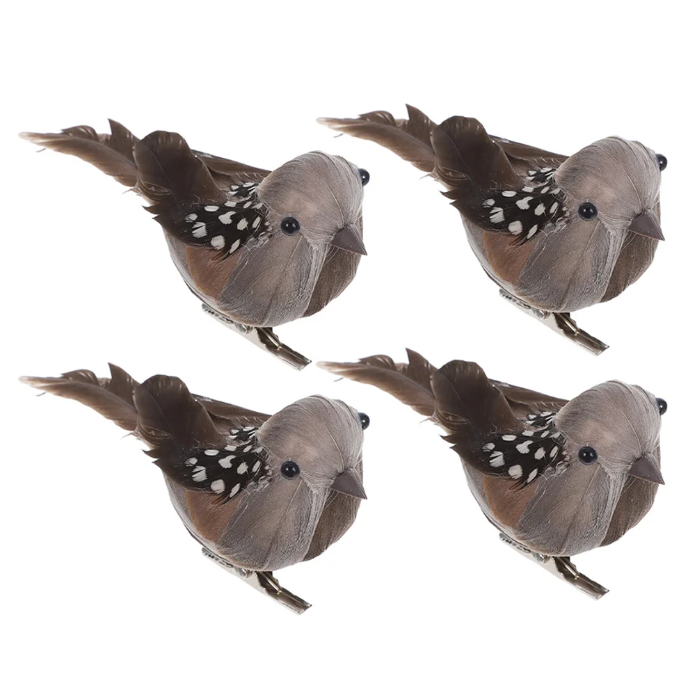 

4pcs Artificial Birds Lifelike Sparrow Figurines For Diy Craft Small Sparrow Bird Ornament Garden Wedding Decor Clip On Tree