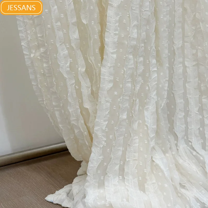 French Cream Puff Beige Pleated Lace Window Screen Multi-layer Screen Living Room Bedroom French Window Balcony Customized
