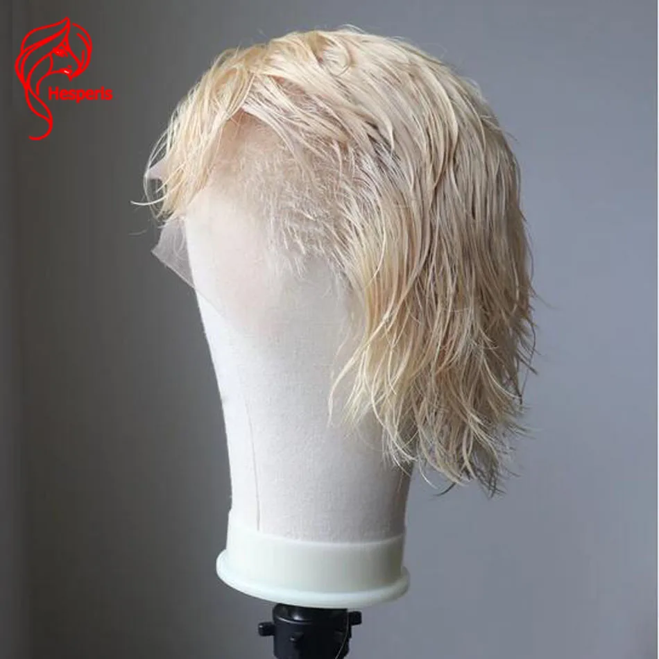 Hesperis Shaved Sides Mullet Human Hair Wigs For Man Brazilian Remy Boy Cut Wig 613 Blonde Full Lace Wigs Pre Style Male Wigs