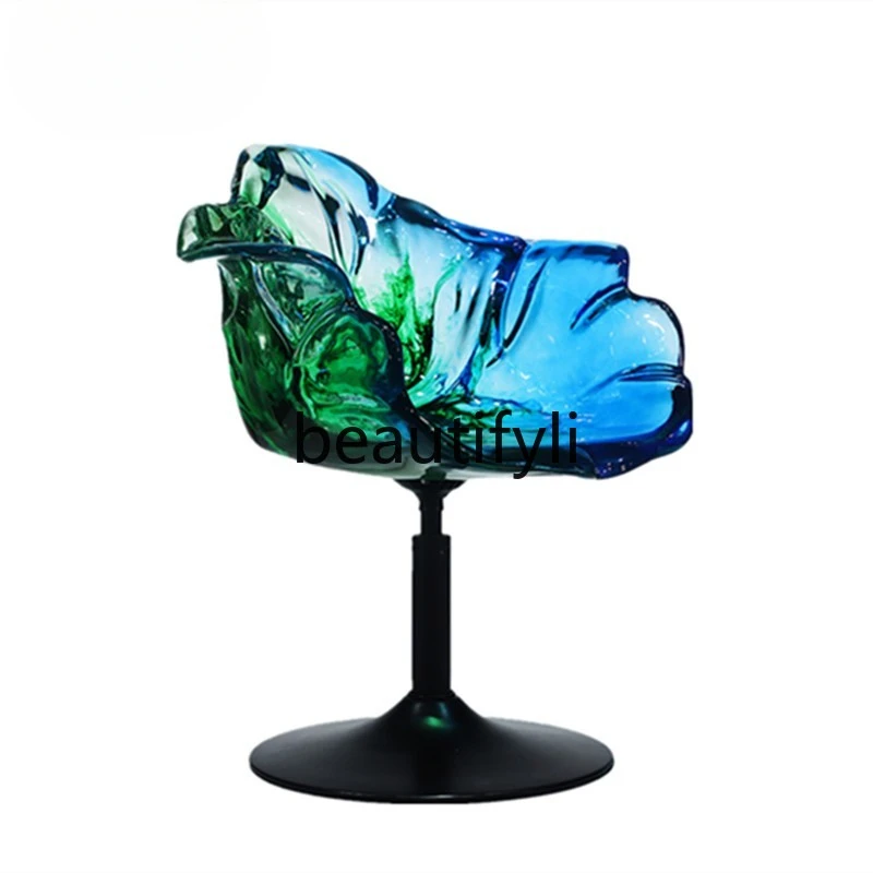 

Transparent resin bar chair creative high-end petal chair lifting backrest light luxury dining chair